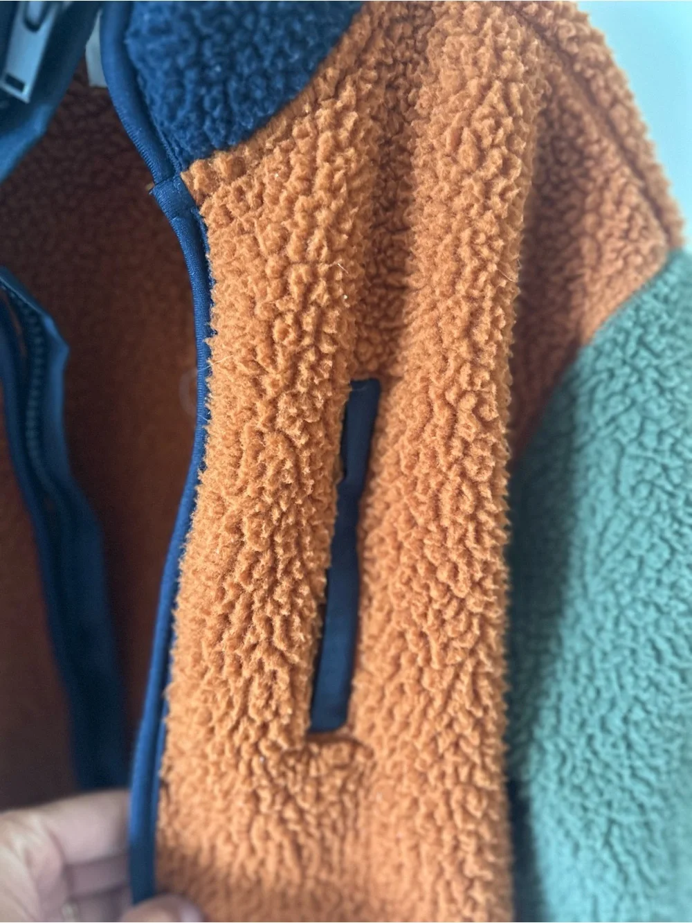 Old Navy Orange Sherpa Jacket with Green Sleeves